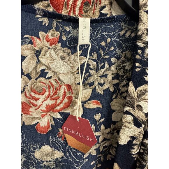 Pinkblush Floral Kimono Sleeve Top - Navy and Cream - Picture 2 of 7